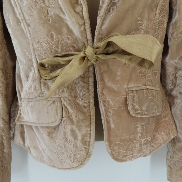 Old Navy Womens Small Beige Velvet Embroidered Flower Collared Jacket Coat Y2K - Picture 3 of 15